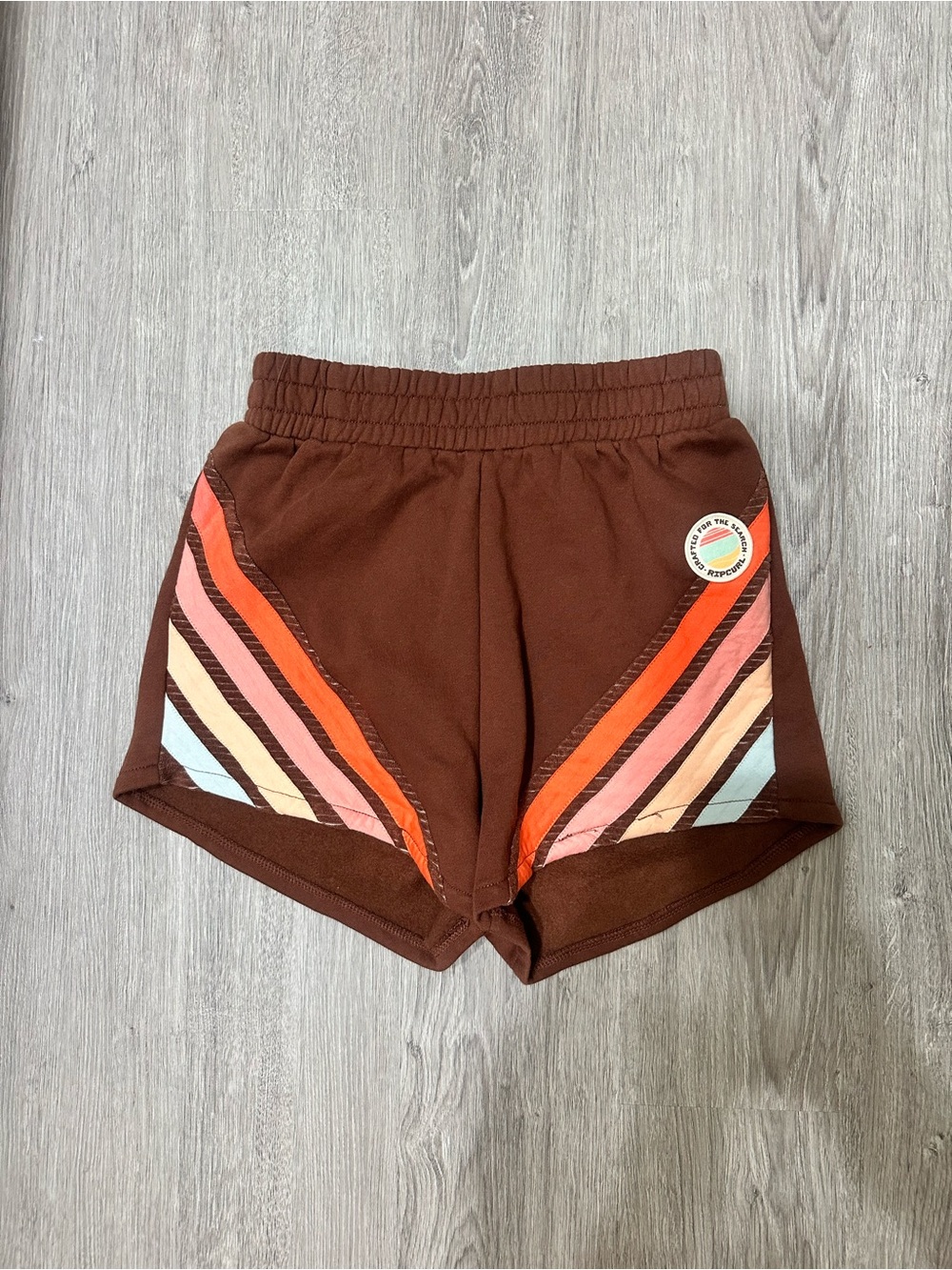 Rip Curl Brown Athletic Shorts with Multi-Color Chevron Stripes